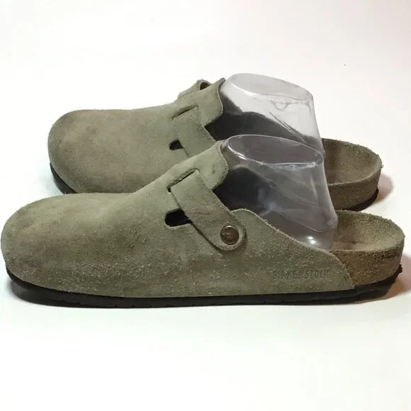 Birkenstock Boston Soft Footbed Clog Velvety Suede Leather Taupe Men's Size 11 - Picture 4 of 10